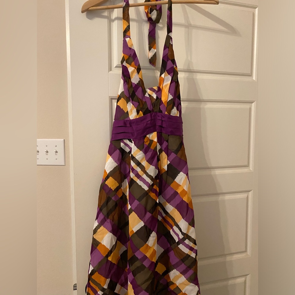 Anthropologie Moulinette Souers silk halter dress madras pattern Size 4